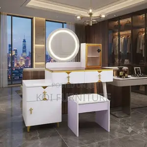 Dressersp; Brown- Golden Dressing Vanity Set With Lightings