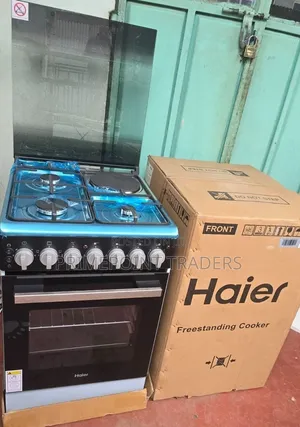 Haier 50×60 Freestanding Cooker – 3 Gas Burners, Electric Plate Oven