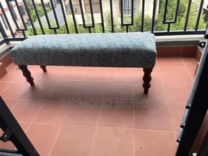 Blue Geometric Upholstered Ottoman