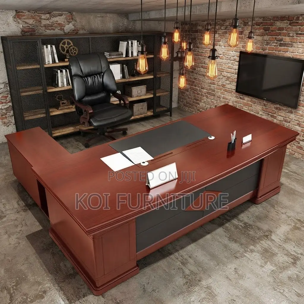 Office Desk; 1.4 Meters Executive Mahogany Desk With L Return