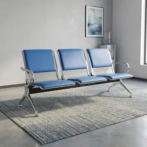 Waiting Bench; 3 Seater Blue Padded Waiting Bench