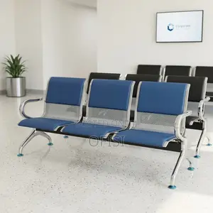 Waiting Bench; 3 Seater Blue Padded Waiting Bench