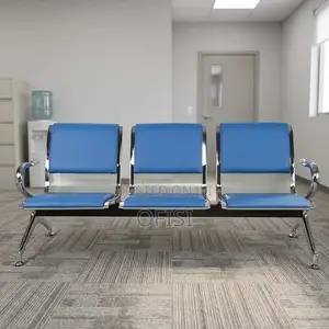 Waiting Bench; 3 Seater Blue Padded Waiting Bench