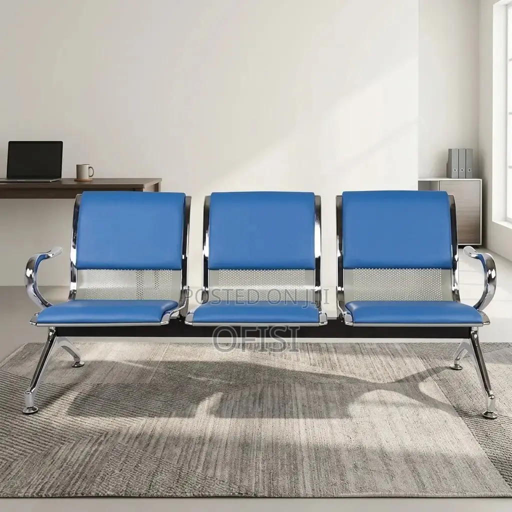 Waiting Bench; 3 Seater Blue Padded Waiting Bench