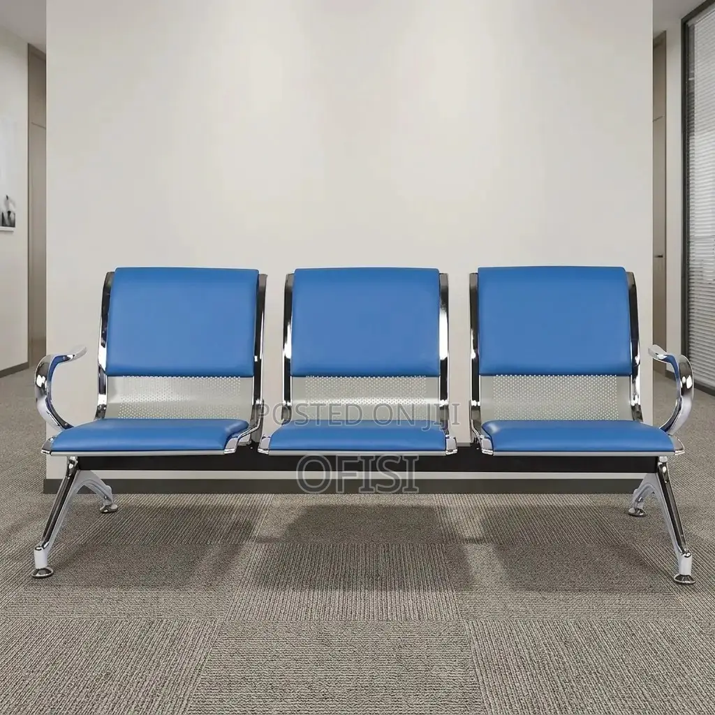Waiting Bench; 3 Seater Blue Padded Waiting Bench