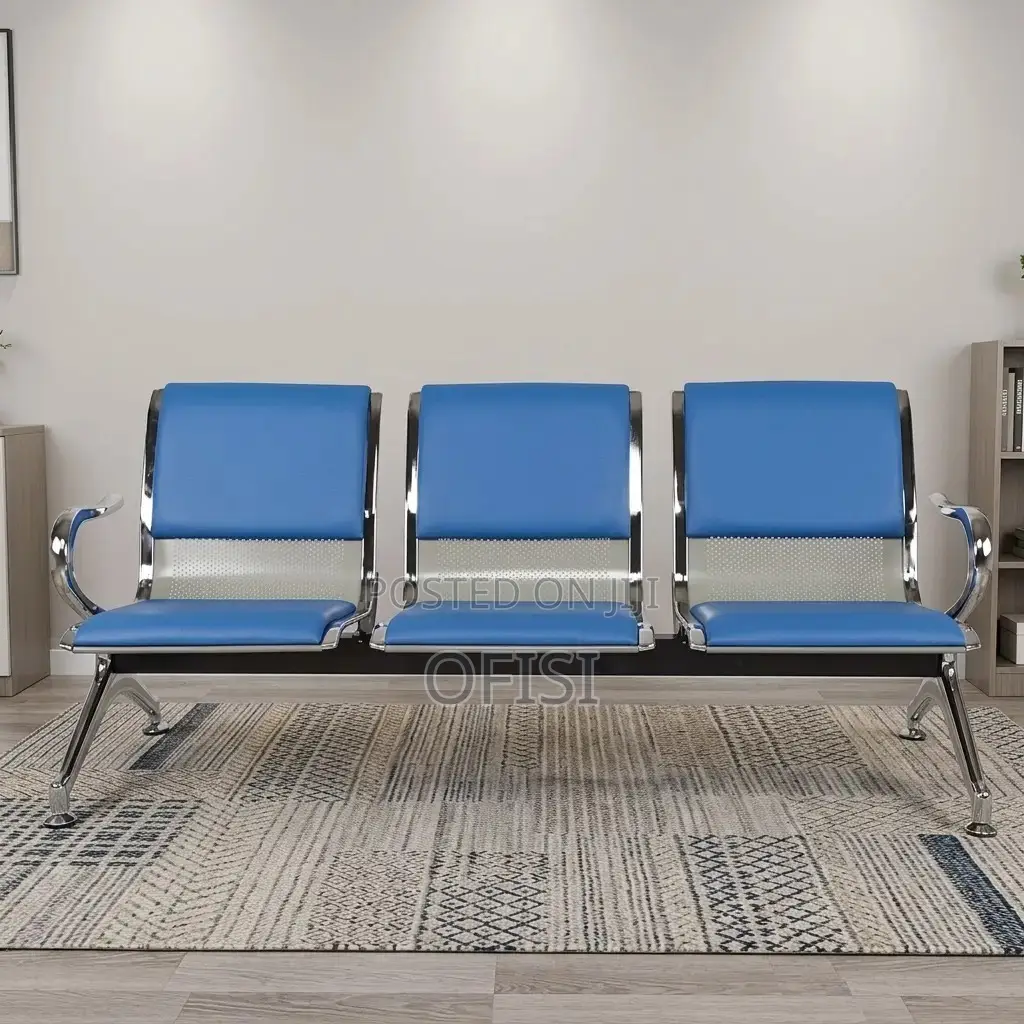 Waiting Bench; 3 Seater Blue Padded Waiting Bench