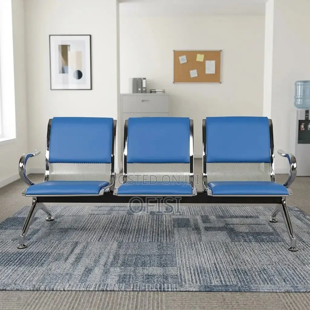 Waiting Bench; 3 Seater Blue Padded Waiting Bench