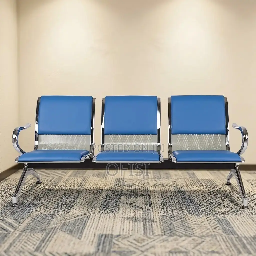 Waiting Bench; 3 Seater Blue Padded Waiting Bench