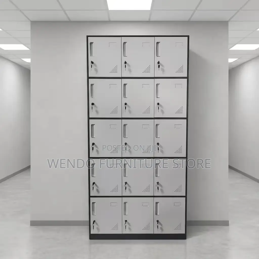 Office Cabinet; Fifteen Lockers Gray Executive File Office Gym Cabinet