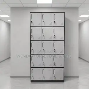 Office Cabinet; Fifteen Lockers Gray Executive File Office Gym Cabinet