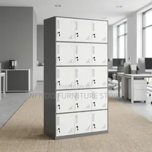 Office Cabinet; Fifteen Lockers Gray Executive File Office Gym Cabinet
