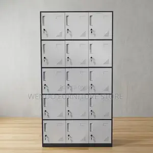 Office Cabinet; Fifteen Lockers Gray Executive File Office Gym Cabinet