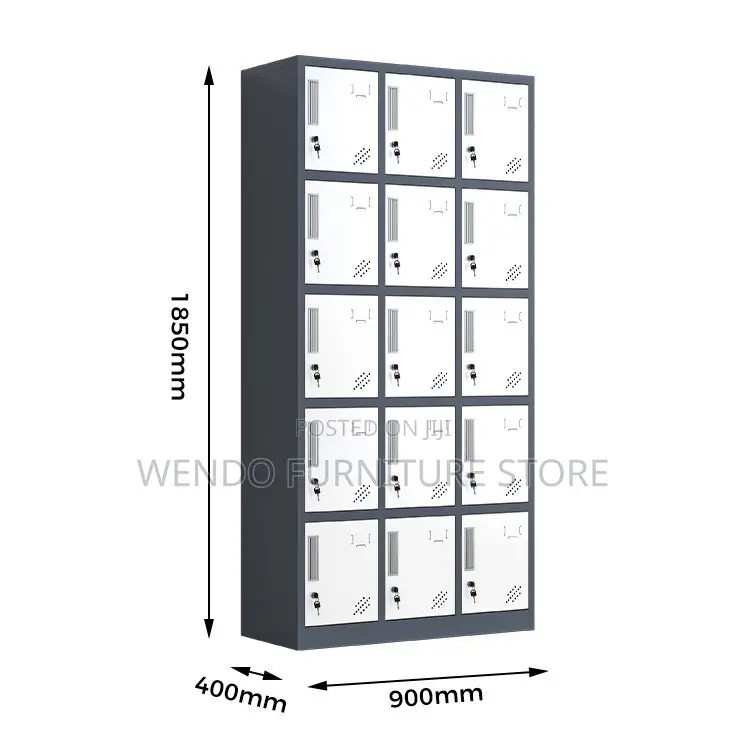 Office Cabinet; Fifteen Lockers Gray Executive File Office Gym Cabinet