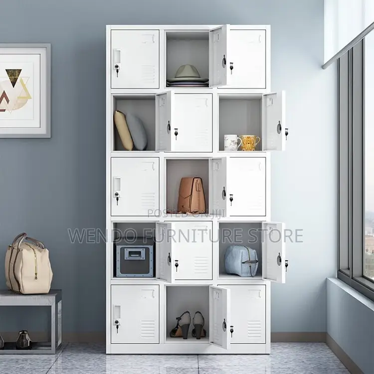 Office Cabinet; Fifteen Lockers Gray Executive File Office Gym Cabinet