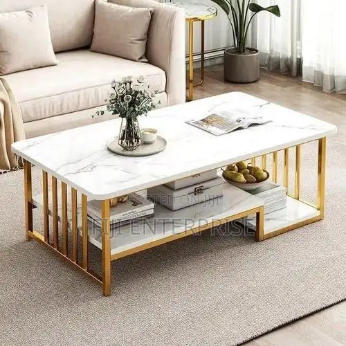 MDF Marble Effect Coffee Table With Gold Frame Lower Shelf