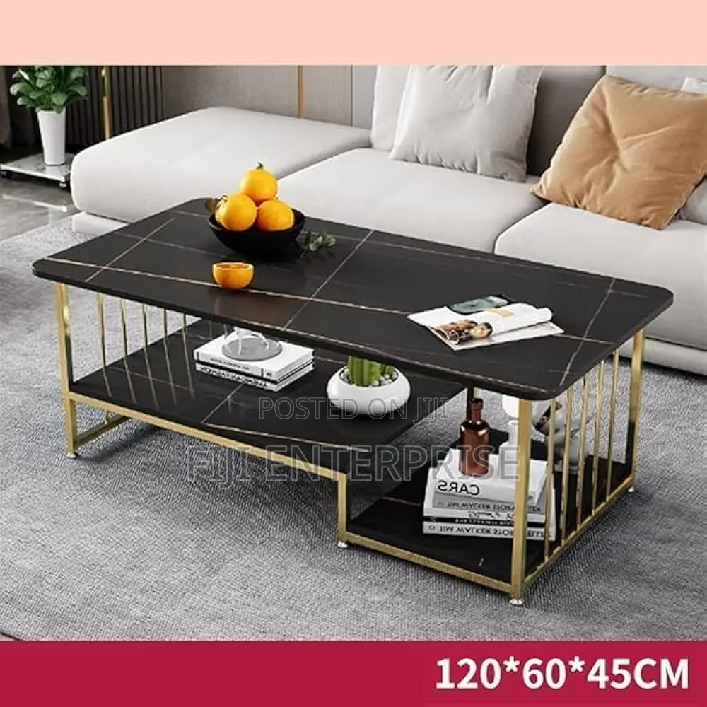 Black MDF Marble Effect Coffee Table With Gold Frame Lower Shelf