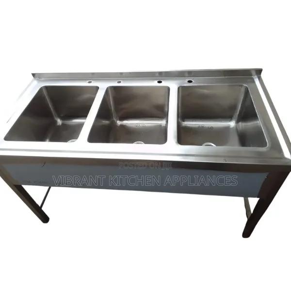 Three‐Bowl Commercial Sink - main view
