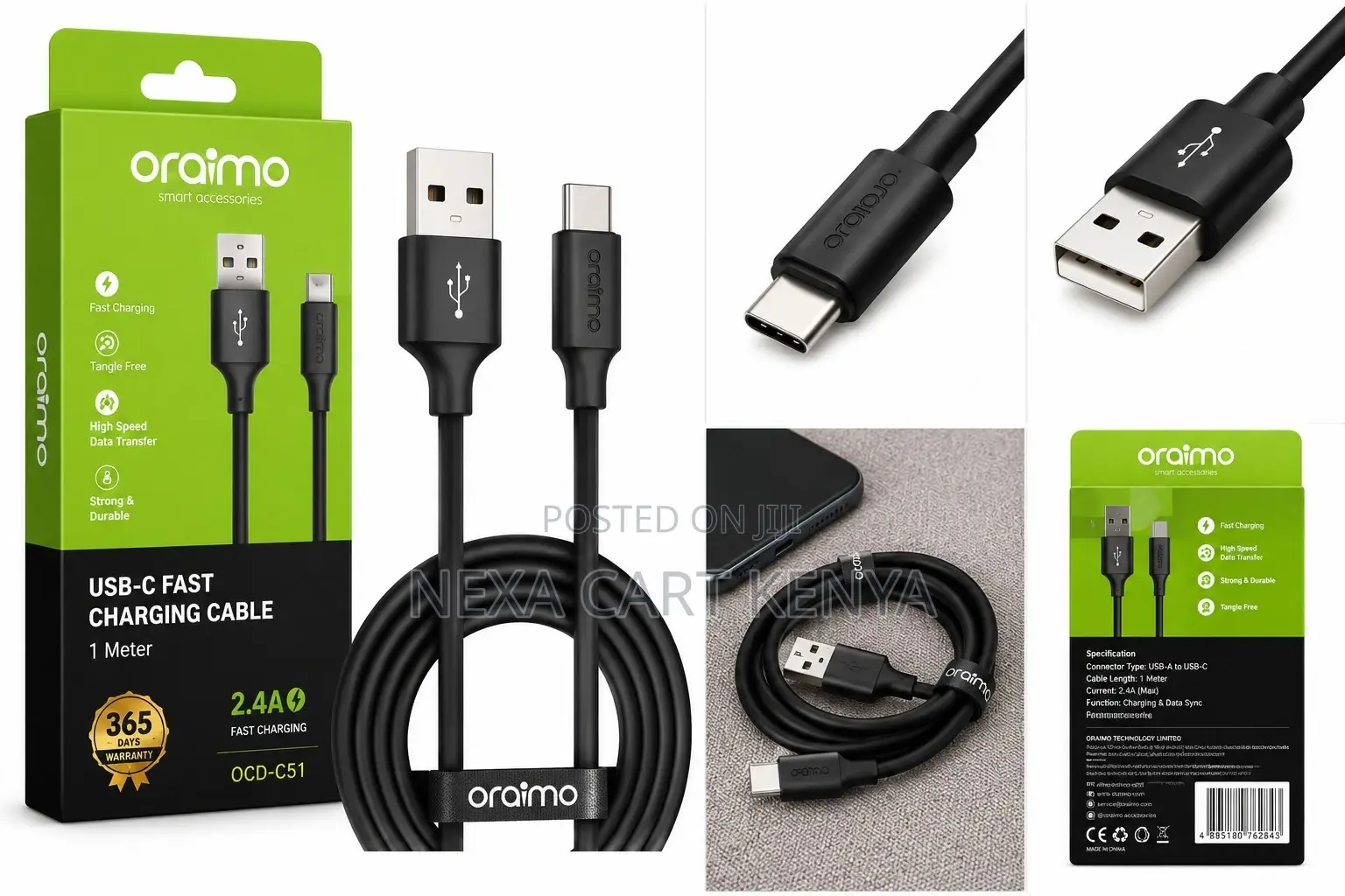Original Oraimo USB-C Fast Charging Cable 1M Type-C Charger