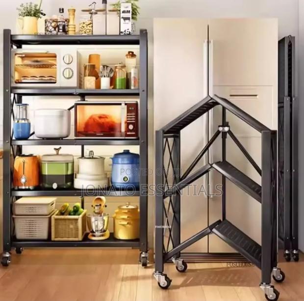 Foldable Kitchen Rack Microwave Stand Heavy Duty Storage Shelf