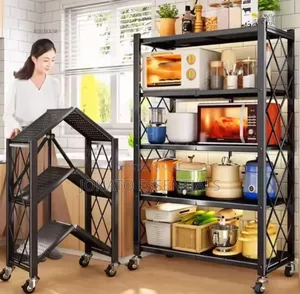 Foldable Kitchen Rack Microwave Stand Heavy Duty Storage Shelf