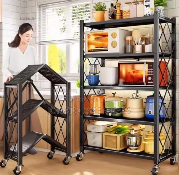 Foldable Kitchen Rack Microwave Stand Heavy Duty Storage Shelf - thumbnail 2