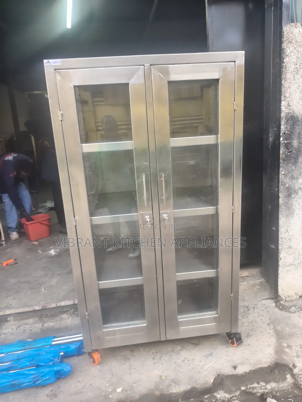 Two‐Door Stainless Steel Mirror Cabinet