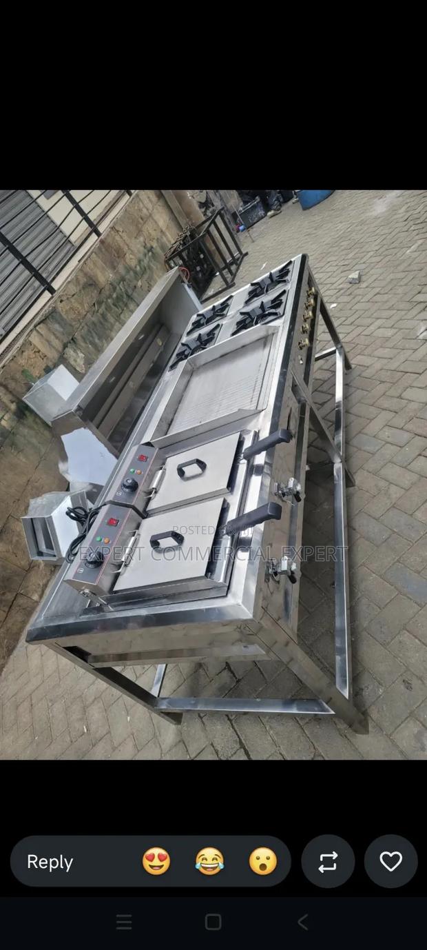 Combined Unit 4 Burner Fryer and Grindle