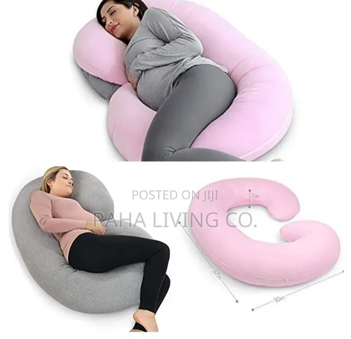 C Shape Pregnancy Pillow | Microfiber | Pink Grey