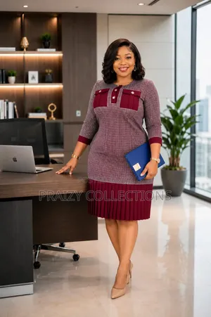 Check Pleated Office Dress