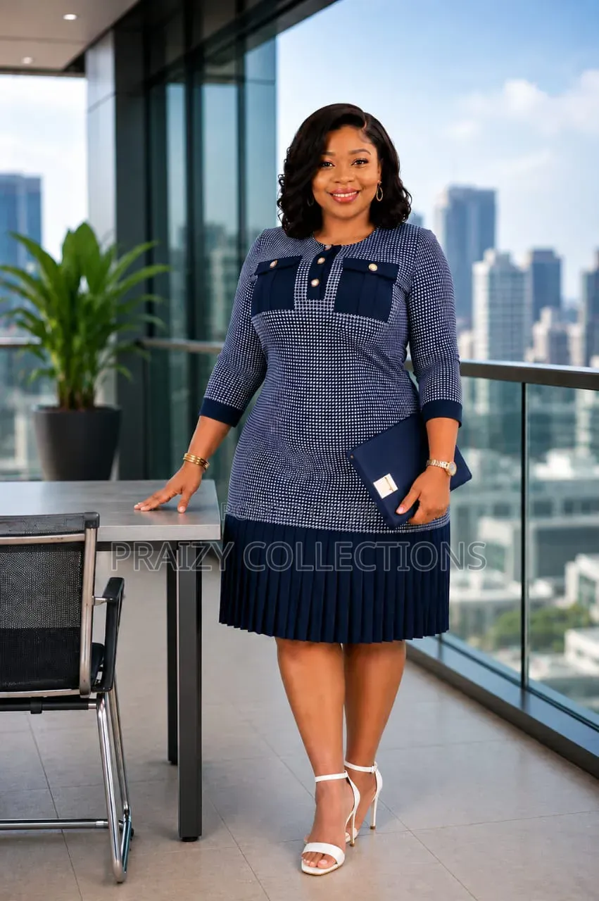 Check Pleated Office Dress