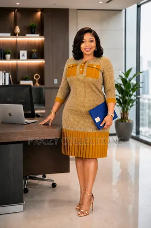 Check Pleated Office Dress