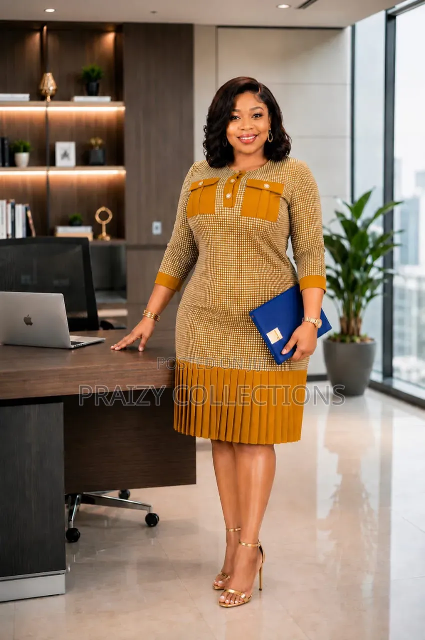 Check Pleated Office Dress