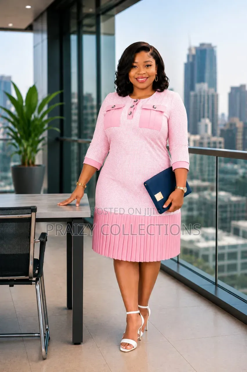 Check Pleated Office Dress