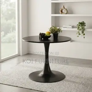 Coffee Table; Black Living Room Round Marble Style Coffee Table