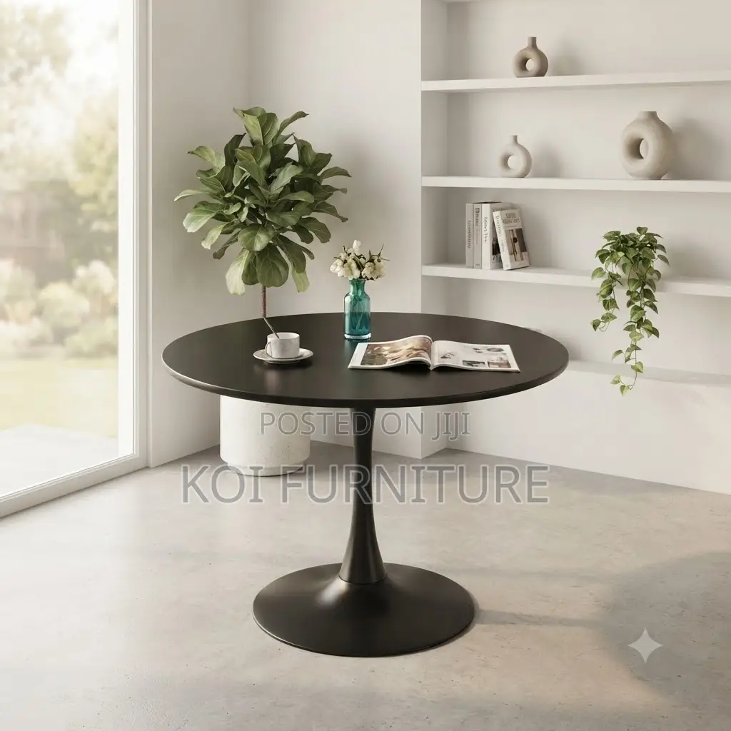 Coffee Table; Black Living Room Round Marble Style Coffee Table