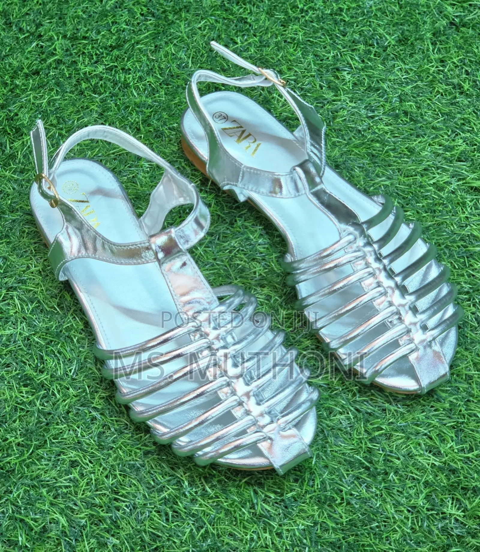 ZARA Metallic Caged Flat Sandals Size 37-42