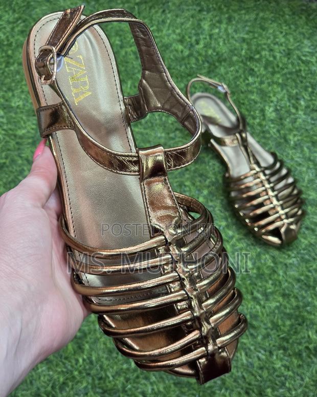 ZARA Metallic Caged Flat Sandals Size 37-42