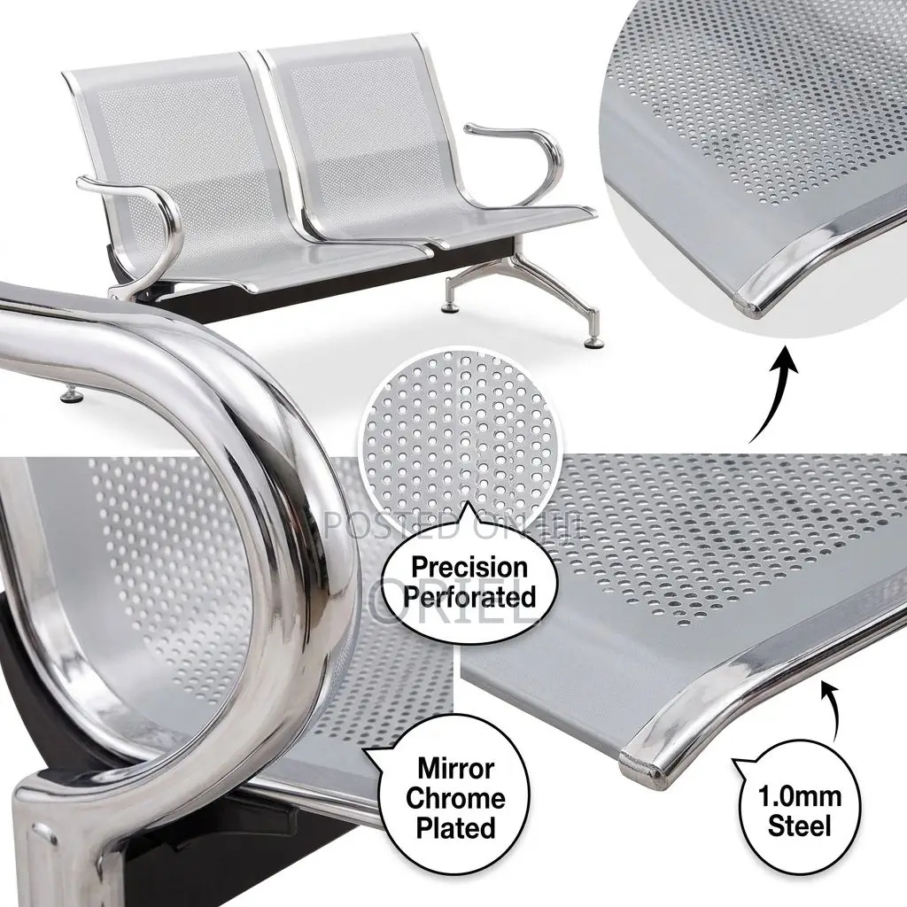 Office Bench : 2-Seater Steel Office Waiting Reception Bench.