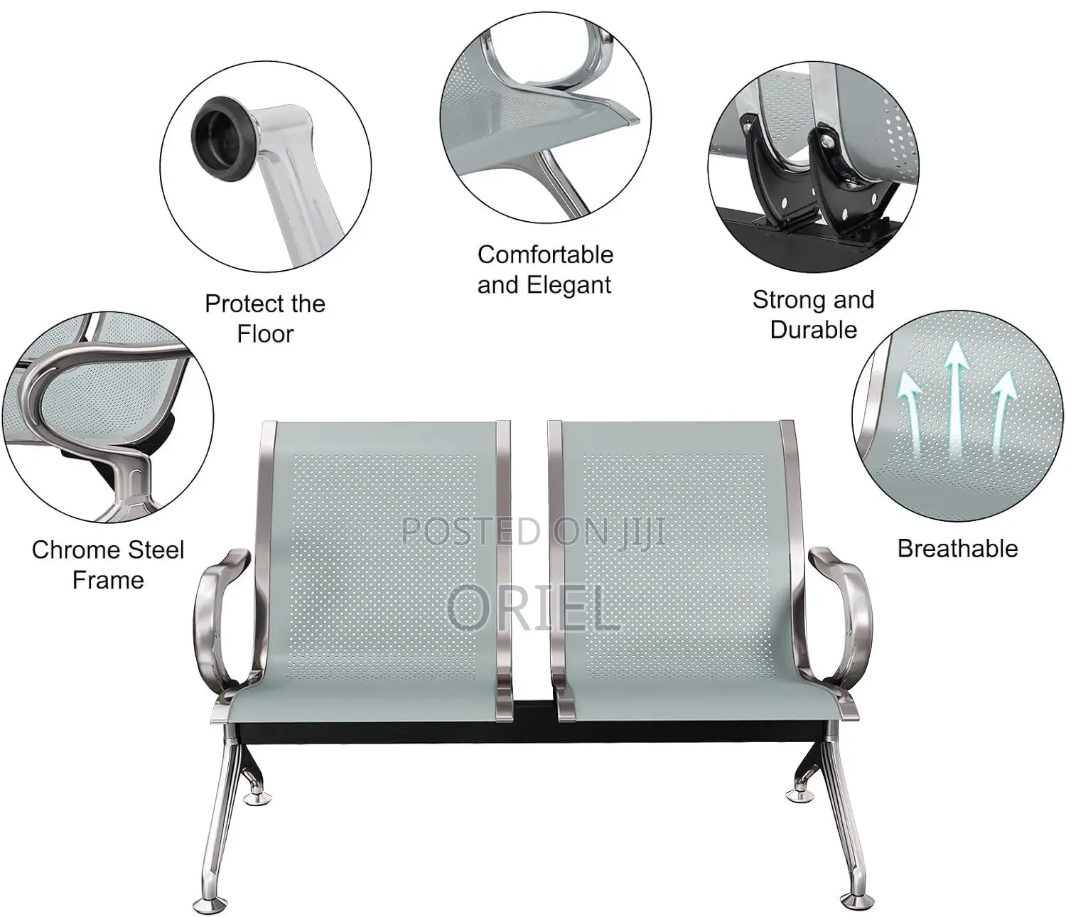 Office Bench : 2-Seater Steel Office Waiting Reception Bench.