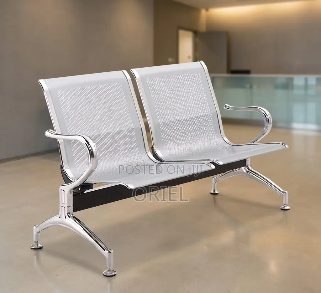Office Bench : 2-Seater Steel Office Waiting Reception Bench.