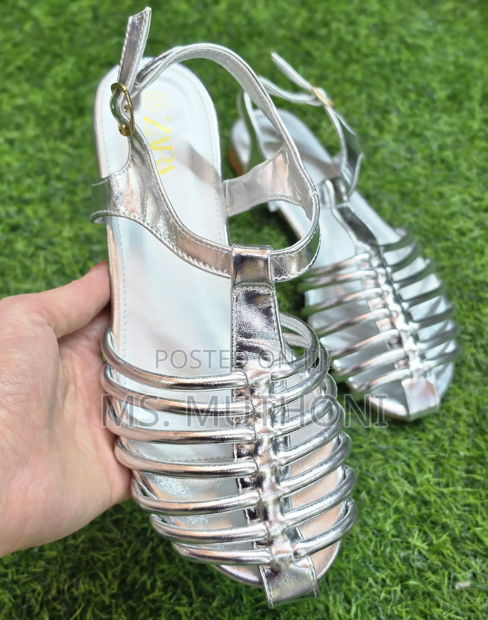 Zara Metallic Cage T-Strap Sandals.