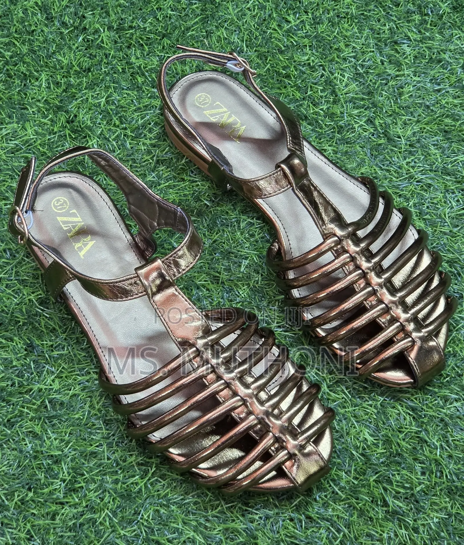 Zara Metallic Cage T-Strap Sandals.