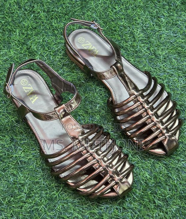 Zara Metallic Cage T-Strap Sandals. - thumbnail 2