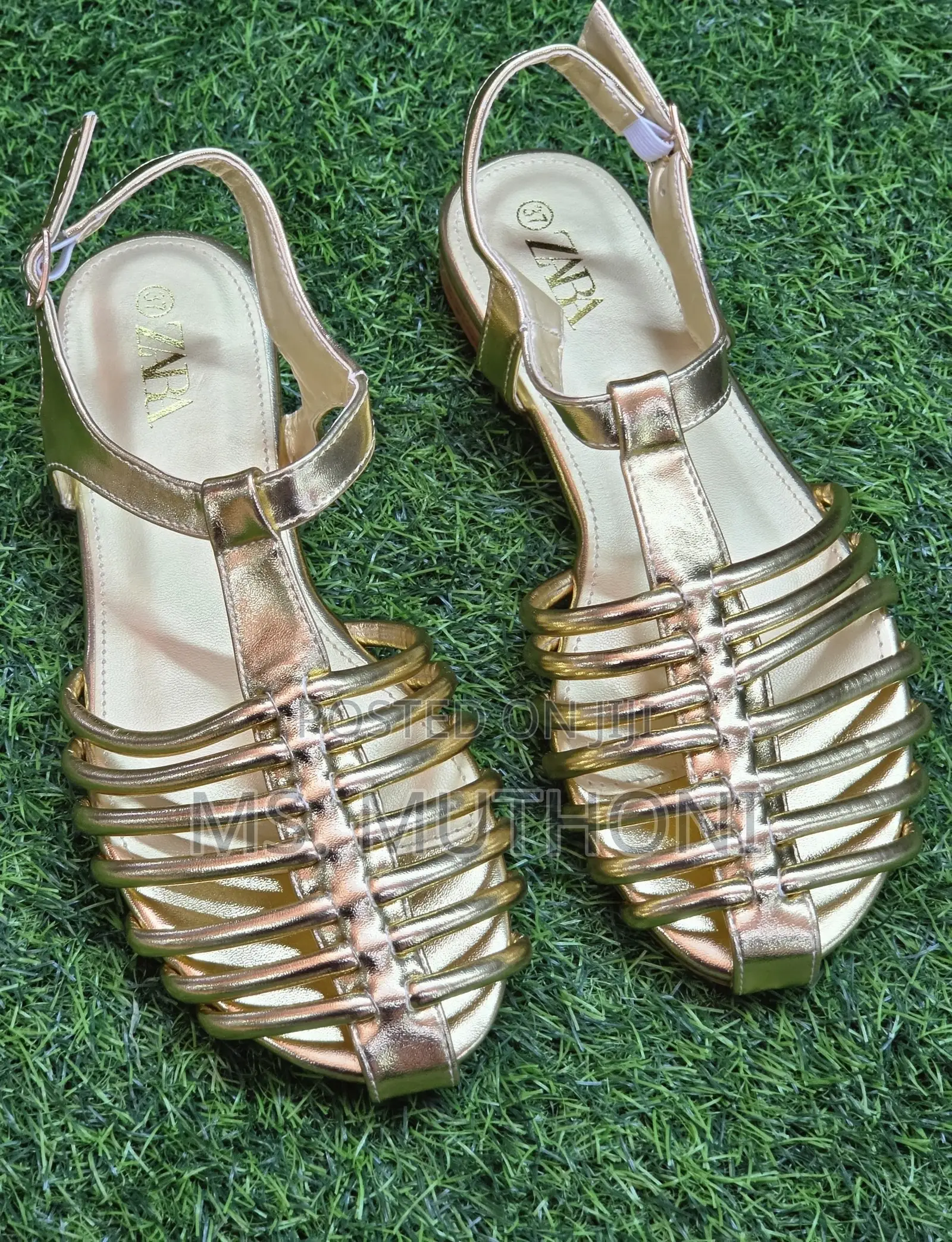 Zara Metallic Cage T-Strap Sandals.