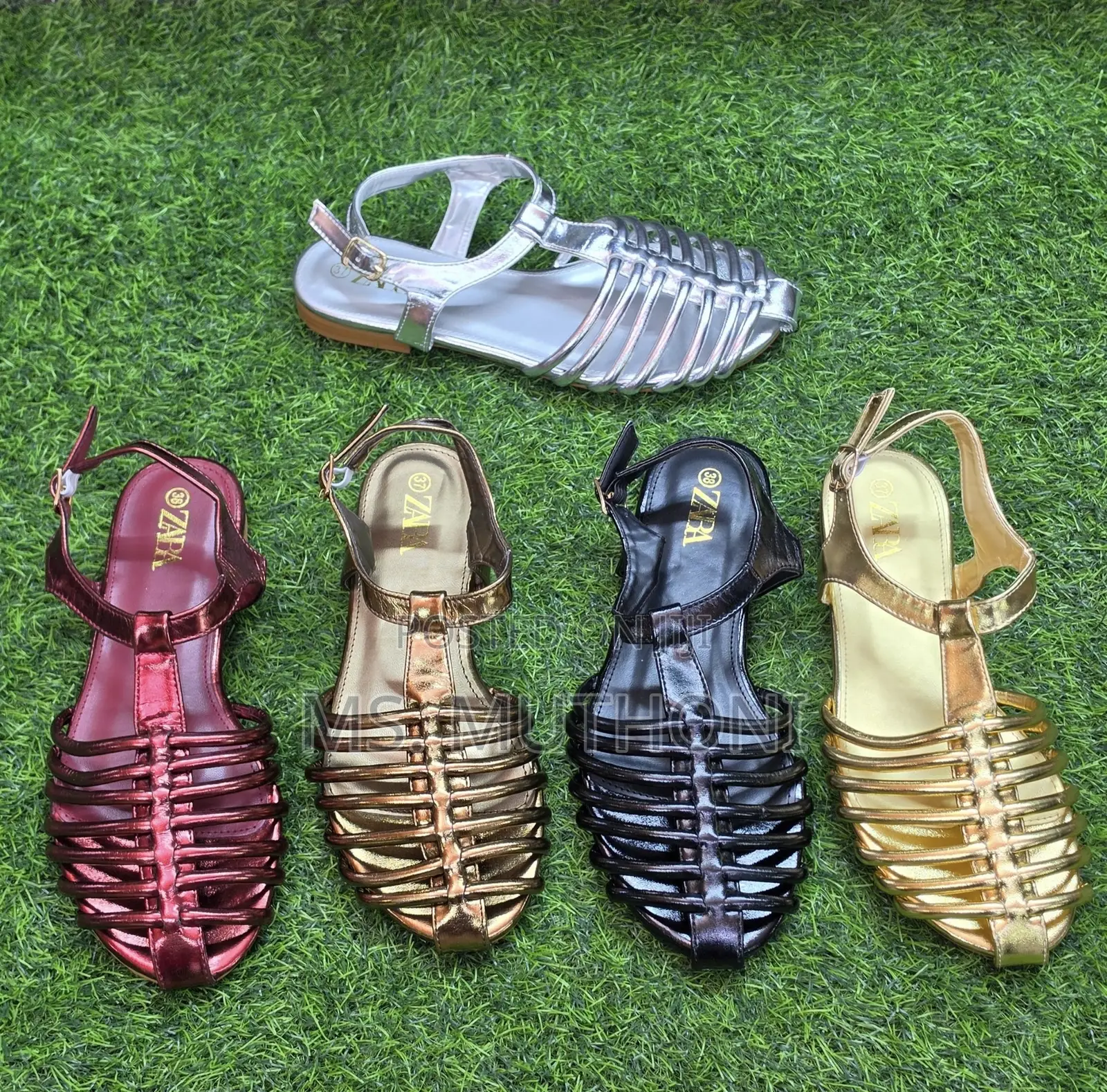 Zara Metallic Cage T-Strap Sandals.