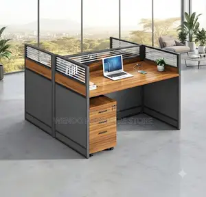 Office Workstation; Two Users Brown Privacy Partitioned Office Desk