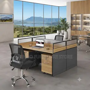 Office Workstation; Two Users Brown Privacy Partitioned Office Desk