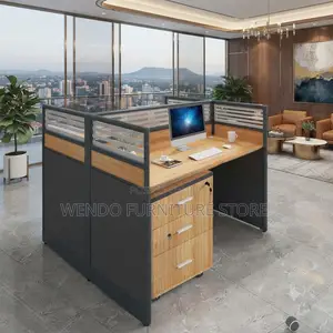 Office Workstation; Two Users Brown Privacy Partitioned Office Desk