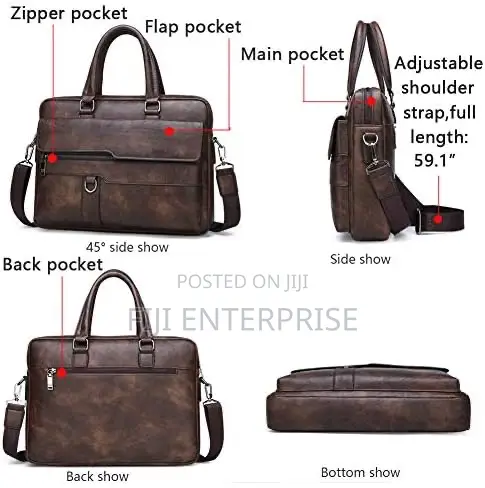 Jeep Large Leather Laptop Briefcase Bag – Unisex | Office Business