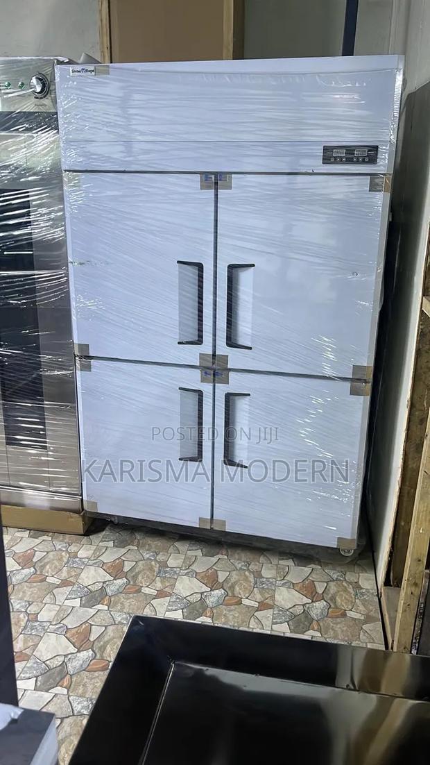 Four-Door Stainless Steel Commercial Refrigerator.